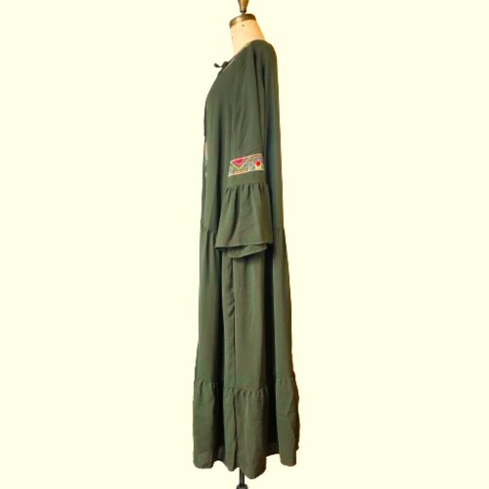 Maxi boho flounce sleeve embroidery applique drop waist flounce sleeve dress - Picture 4 of 15